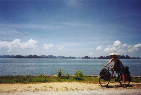 Biking around the island to find a hotel for the night