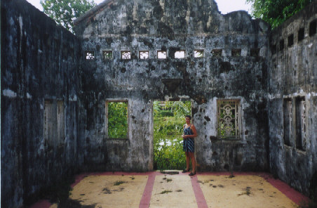 Inside the church, check out the bullet holes