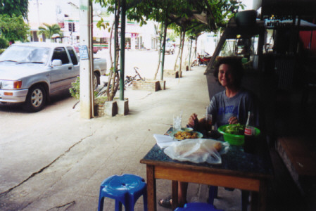 Our first Thai meal: Spring rolls. (you can see the 7-11 in the back)