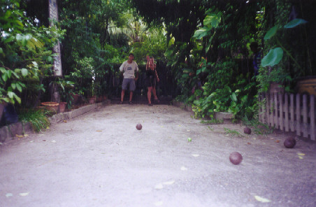 A little game of 'Petanque', at Pirom's house. (there's something fishy about Pirom)