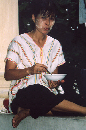 Girl with Thanaka powder on face